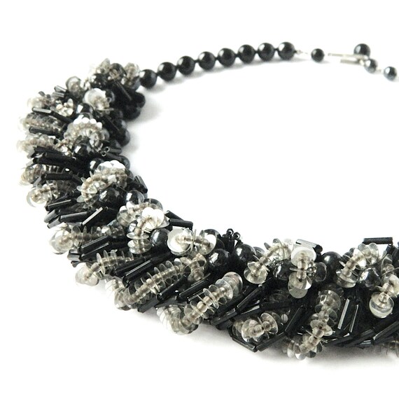 Vintage Black Bead and Sequin Necklace - image 6