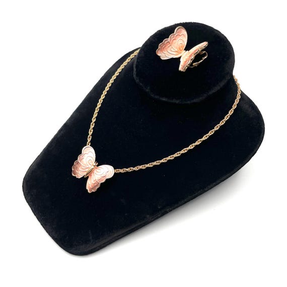 Vintage 1970s Butterfly Pendant Necklace and Earring Set by Park