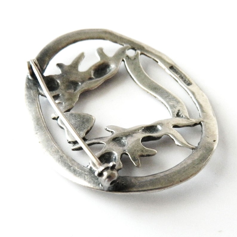 Antique Love Brooch Sterling Silver Cherubs and Heart