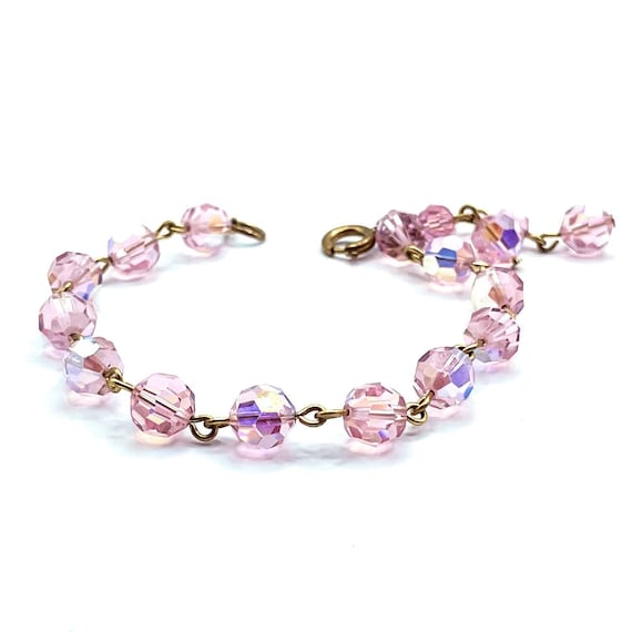 Vintage 1950s Pink Aurora Borealis Beaded Bracelet - image 2
