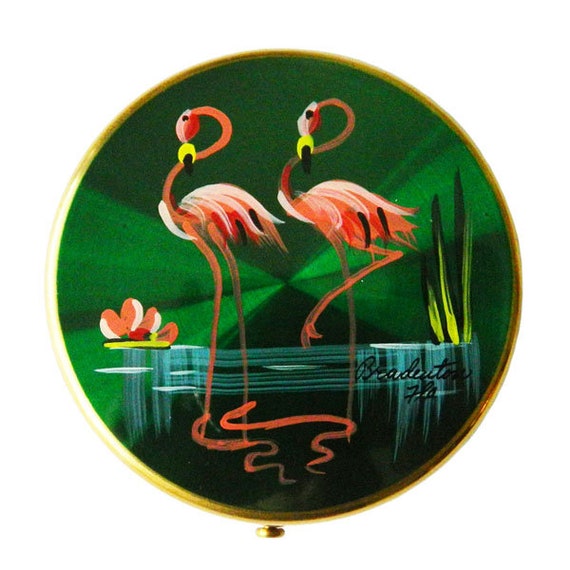 Vintage 1950's Flamingo Compact Florida Souvenir