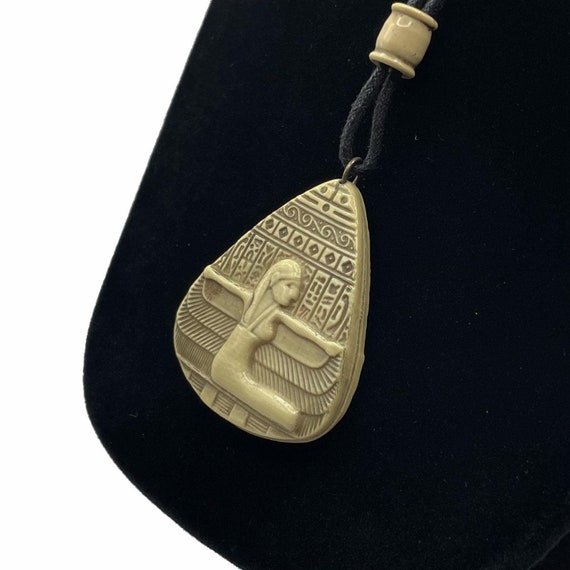 Vintage Celluloid Egyptian Pendant Necklace - image 1