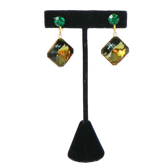 Vintage Green Rivoili Rhinestone Drop Earrings - image 1