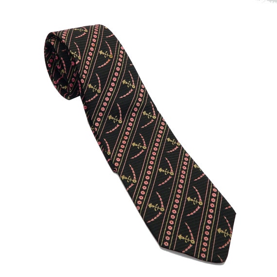 Vintage 1950s Pink and Black Silk Tie - image 1