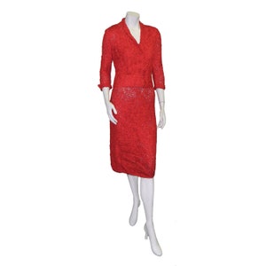Vintage 1950s Red Silk Ribbon Dress and Matching Jacket Size 8 image 8
