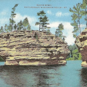 Vintage 1930s Wisconsin Dells Postcard Sugar Bowl