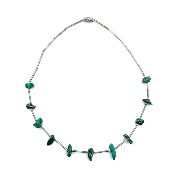 Vintage 1970s Silver Turquoise Bead Necklace - image 9