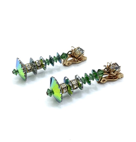 Vintage Green Margarita Crystal Drop Earrings - image 9