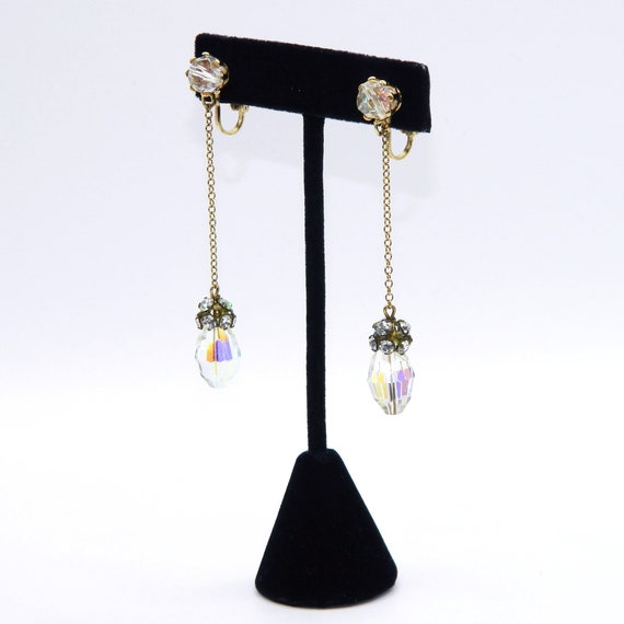 Vintage 1950s Crystal Aurora Borealis Drop Earrin… - image 7