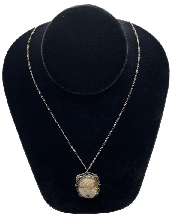 Vintage 1920s Italian Shell Cameo Pendant Necklace - image 3