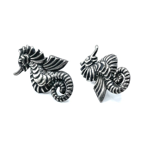 1940s Sterling Seahorse Vintage Earrings Mexican … - image 9