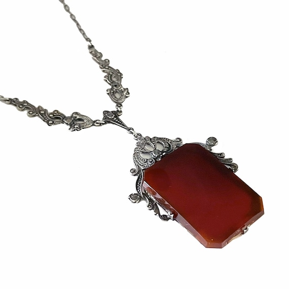 Vintage 1920s Art Deco Pendant Necklace Carnelian… - image 2