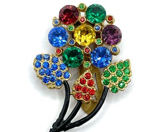 Vintage 1930s Rhinestone Flower Dress Clip Brooch