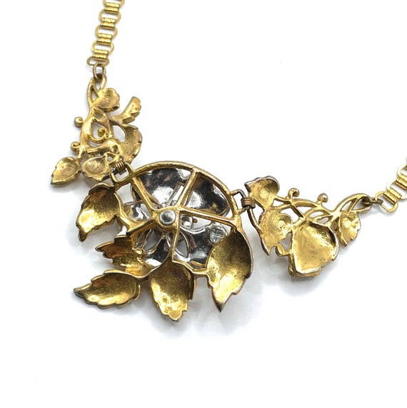 Vintage 1930s Rhinestone Flower Pendant Necklace - image 6