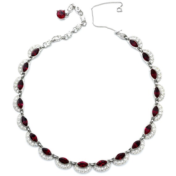 Vintage 1950s Bogoff Red Rhinestone Necklace - image 3