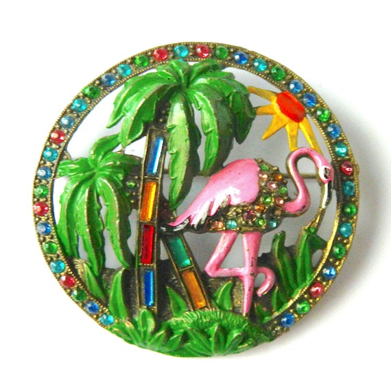 Vintage Enameled Flamingo Brooch