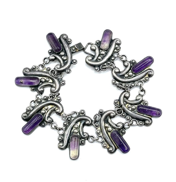 Vintage 1950s Bernice Goodspeed Mexican Sterling Silver Amethyst Bracelet