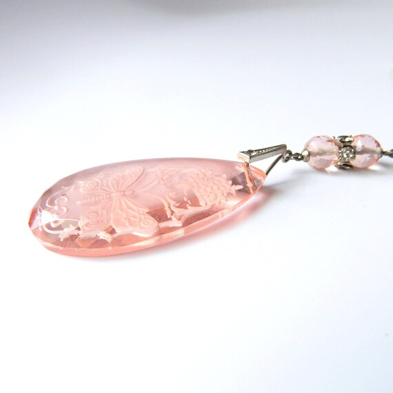 Antique 1920s Art Deco Pink Intaglio Czechoslovak… - image 10