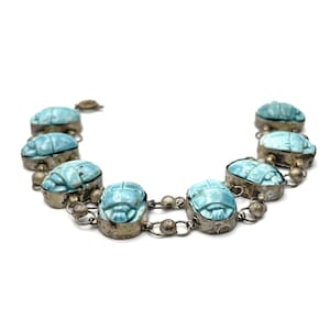 Vintage Egyptian Scarab Silver Bracelet