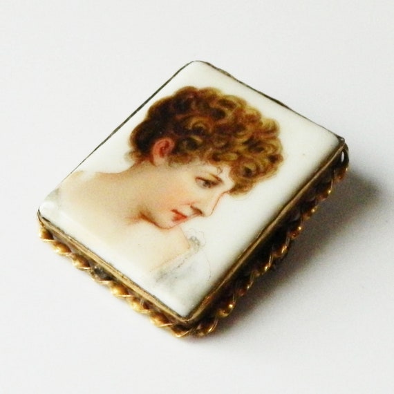 Antique Ceramic Cameo Brooch - image 2