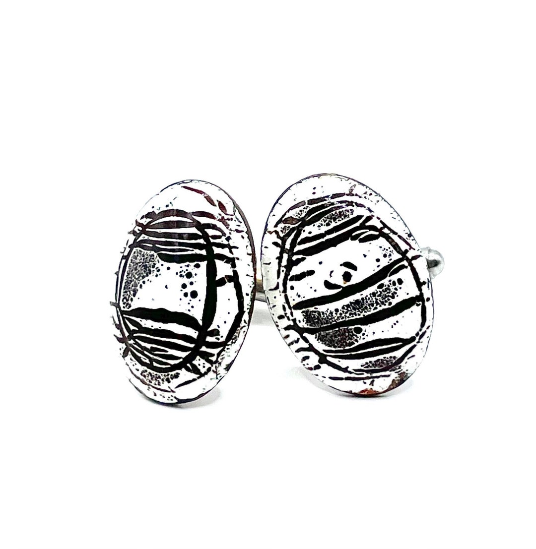 Boutons De Manchette Vintage Années 50 - Design Moderniste émail Transparent Sur Cuivre