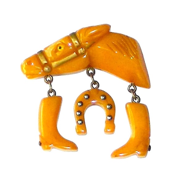 Vintage 1940s Bakelite Horse Head Western Charm Br