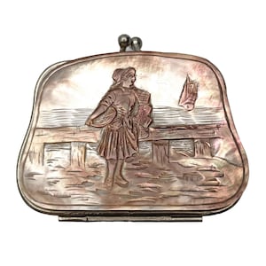 Antique Carved Mother Of Pearl Coin Purse