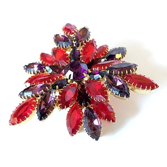 Vintage 1950s Red and Purple Marquise Rhinestone … - image 2