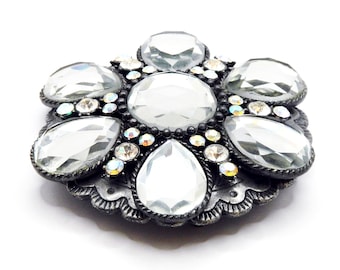 Leatherock Black Leather Rhinestone Belt, Aurora Borealis  display picture 3