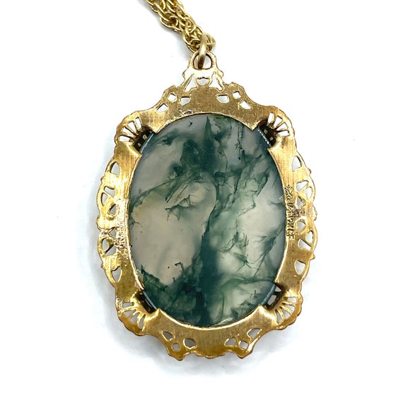 Vintage Moss Agate Pendant Necklace - image 4