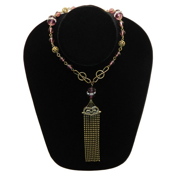 Antique Y Style Beaded Pendant Necklace - image 3