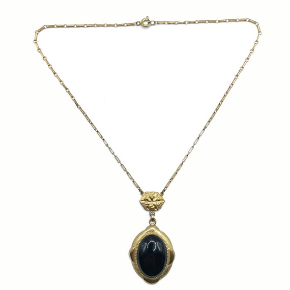 ☆関税込☆VINTAGE HOLLYWOOD★Black Oval Stone Necklace★ Black Onyx Southwestern Pendant Necklace Hand Crafted 925