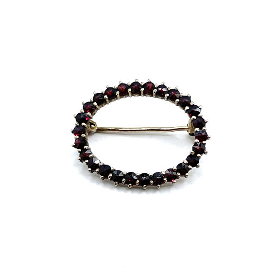 Vintage Bohemian Garnet Oval Brooch - image 1