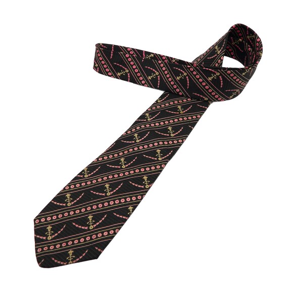Vintage 1950s Pink and Black Silk Tie - image 4