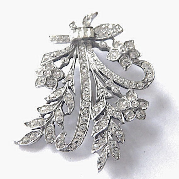 Vintage 1940s Sterling Silver Art Deco Rhinestone… - image 3