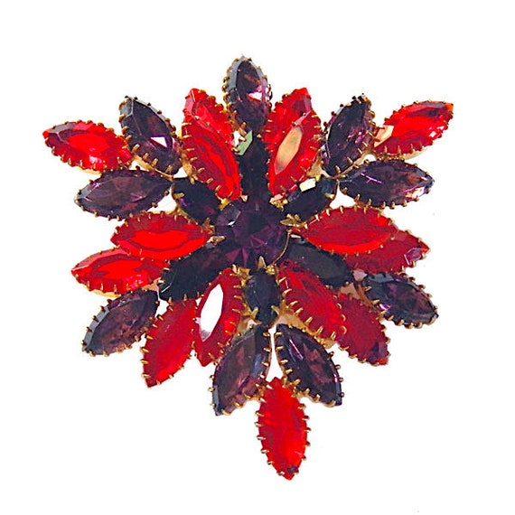 Vintage 1950s Red and Purple Marquise Rhinestone … - image 3