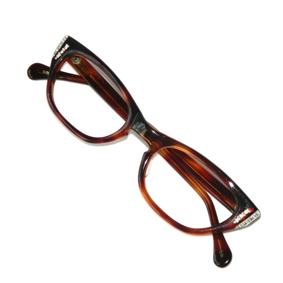 Vintage 1950s Rhinestone Cat Eye Eyeglasses Never 