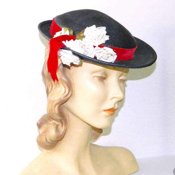 Vintage 1950s Navy Blue Straw Hat - image 6