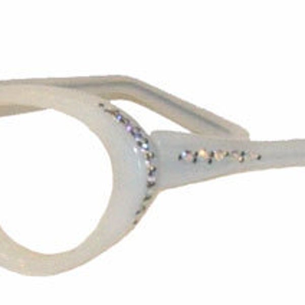 Vintage 1960's White Cateye Eyeglass Frames Rhinestone Studded Never Worn