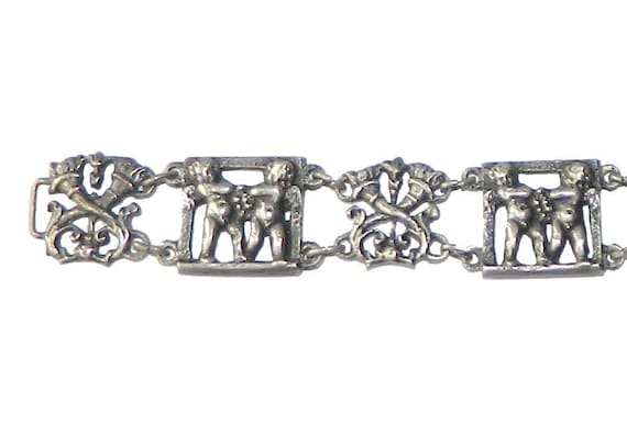Antique Italian Sterling Silver Bracelet with Che… - image 1