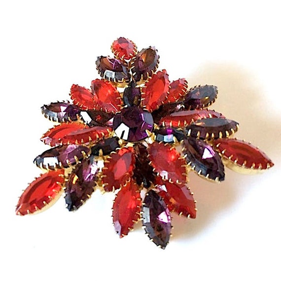 Vintage 1950s Red and Purple Marquise Rhinestone … - image 6