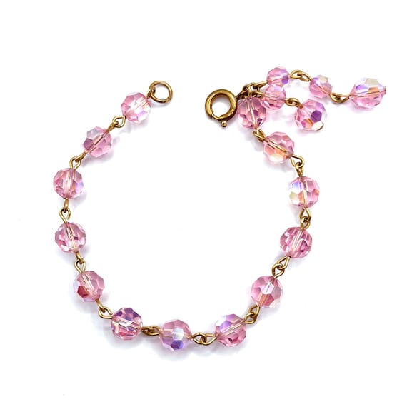 Vintage 1950s Pink Aurora Borealis Beaded Bracelet - image 1