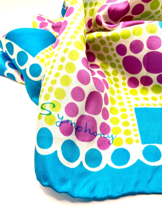 Vintage Silk Polka Dot and Square Print Scarf - image 3