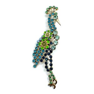 Vintage Enameled Rhinestone Bird Brooch