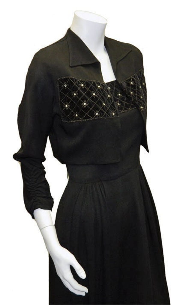 Vintage 1940s Rhinestone Studded Rayon Crepe Dres… - image 1