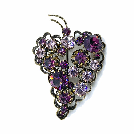 Vintage Austrian Crystal Grapes Brooch - image 1