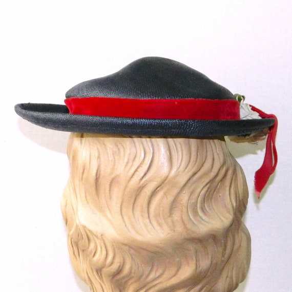 Vintage 1950s Navy Blue Straw Hat - image 8