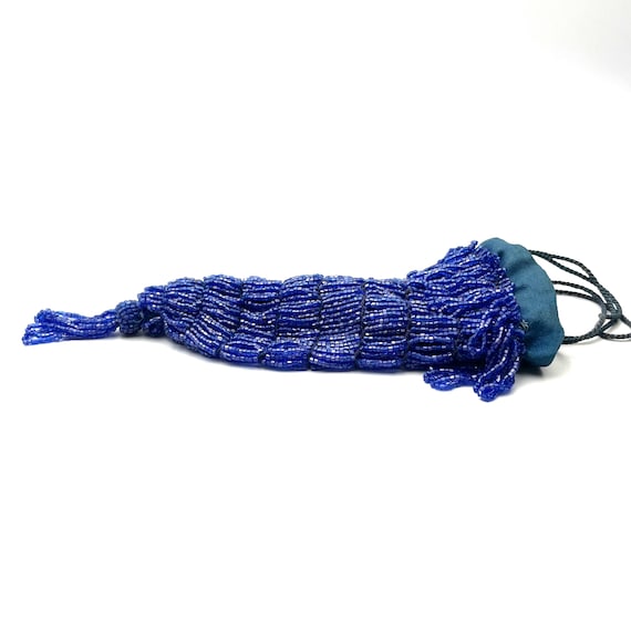 Antique Reticule Handbag Cobalt Blue Glass Beads - Gem