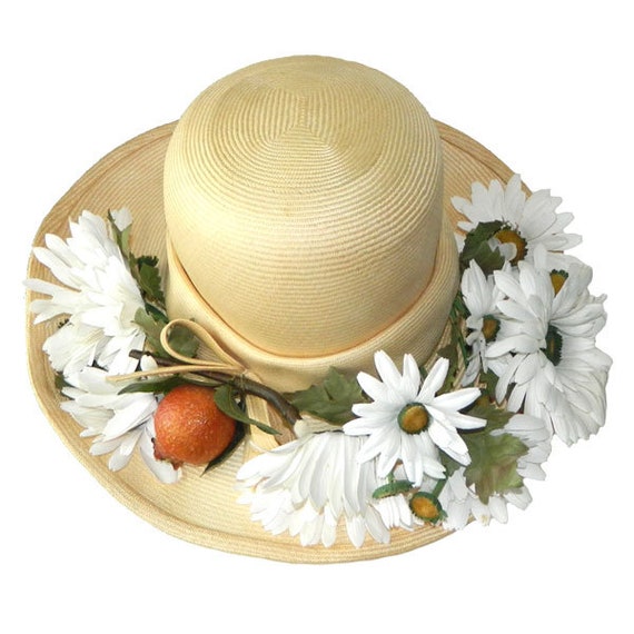 Vintage 1960s Adolfo Designer Daisy Floral Sun Hat - image 3
