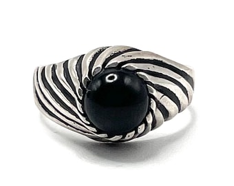 Vintage Sterling Black Onyx Dome Ring by Sarah Coventry